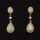 Pair of Opal and Diamond Pendant Earrings