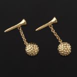 Pair Of Gold Cufflinks, Golf Ball and Tee