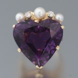 Ladies' Amethyst Heart, Diamond and Pearl Princess Ring