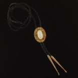 Elegant High Karat Gold, Opal and Leather Cord Bolo Tie