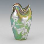 Loetz Iridescent Vase with Silver Overlay