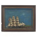 Antique Tall Ship Diorama, "Ocean Queen", Encased in a Shadow Box, ca. 2nd Half 19th Century