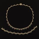 French 18k Gold, Diamond, Emerald, Sapphire, and Ruby Necklace and Bracelet