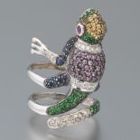 Unusual Gold, Multi Color Sapphire, Diamond and Tsavorite "Chameleon" Flex Ring