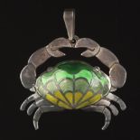 Elegant Sterling Silver and Guilloche Enamel Crab Pendant