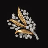 Retro Gold, Platinum and Diamond Floral Brooch