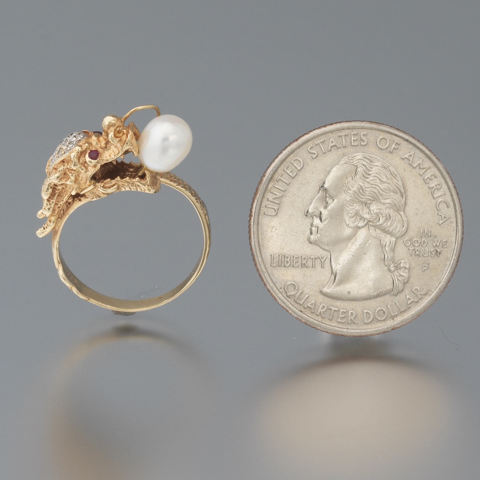 Ladies' Gold, Diamond, Ruby and Pearl Dragon with Pearl of Wisdom Ring - Image 2 of 7