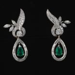 A Pair of Platinum, Diamond and Emerald Day-to-Night Earrings