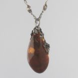 Ladies' Artisan Sterling Silver and Amber Oversized Pendant Necklace