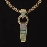 Ladies' Gold, Opal Black Onyx and Diamond Pendant on Fancy Chain