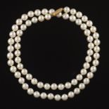 Mikimoto "Blue Lagoon" Gold and Single Strand Pearl Necklace