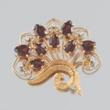 Ladies' Gold, Garnet, and Diamond Floral Spray Pin/Brooch