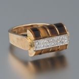 Ladies' Gold, Tiger Eye and Diamond Fashion Ring