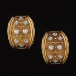 Ladies' Etruscan Revival Tri-Tone Gold and Diamond Pair of Convertible Earrings/Ear Clips