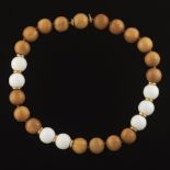 Trianon Gold, Wood, and White Agate Bead Necklace