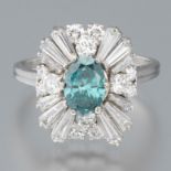 Retro Irradiated Blue Diamond and White Diamond Ring