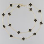 Ladies' VCA "Alhambra" Style Italian Gold Vermeil on Sterling Silver and Black Onyx Necklace