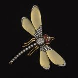 Diamond, Enamel, and Ruby Dragonfly Brooch