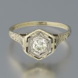 Ladies' Edwardian Gold and Solitaire Diamond Ring