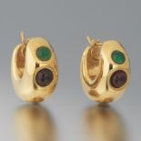 A Pair of Gold, Chrysoprase, and Garnet Earrings