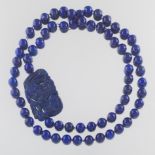 Ladies' Carved Lapis Lazuli 11mm Bead and Foo Lion with Peach Ornament