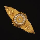 Victorian Ladies' Gold, Diamond and Seed Pearl Pin/Brooch, Birmingham, dated 1894