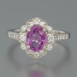 Platinum, Pink Sapphire, and Diamond Ring