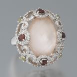 Ladies' Rose Quartz, Garnet, Diamond and Peridot Ring