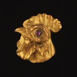 French Art Nouveau 18k Gold and Ruby Cockerel Stick Pin