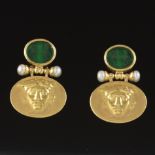 Ladies' Baraka Italian Neoclassical Gold, Pearl and Venetian Intaglio Glass Pair of Earrings