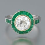 2.09ct Old European Cut Diamond and Emerald Engagement Ring, GIA Report