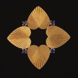 Ladies' Gold and Blue Sapphire Radiant Leaf Pin Brooch