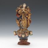 Carved Wooden and Painted Sculpture of Madonna, ca. 18th Century