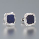 Pair of White Gold, Lapis Lazuli and Diamond Cufflinks