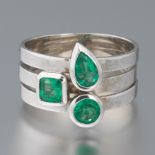 Ladies' White Gold and Emerald Three-Band Ring