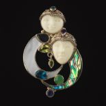 Ladies' Artisan Sa Jen Streling Silver, Gem Stones and Moon Faces Pin/Brooch/Pendant