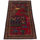 Fine Hand Knotted Balouch Pictorial Signed Carpet