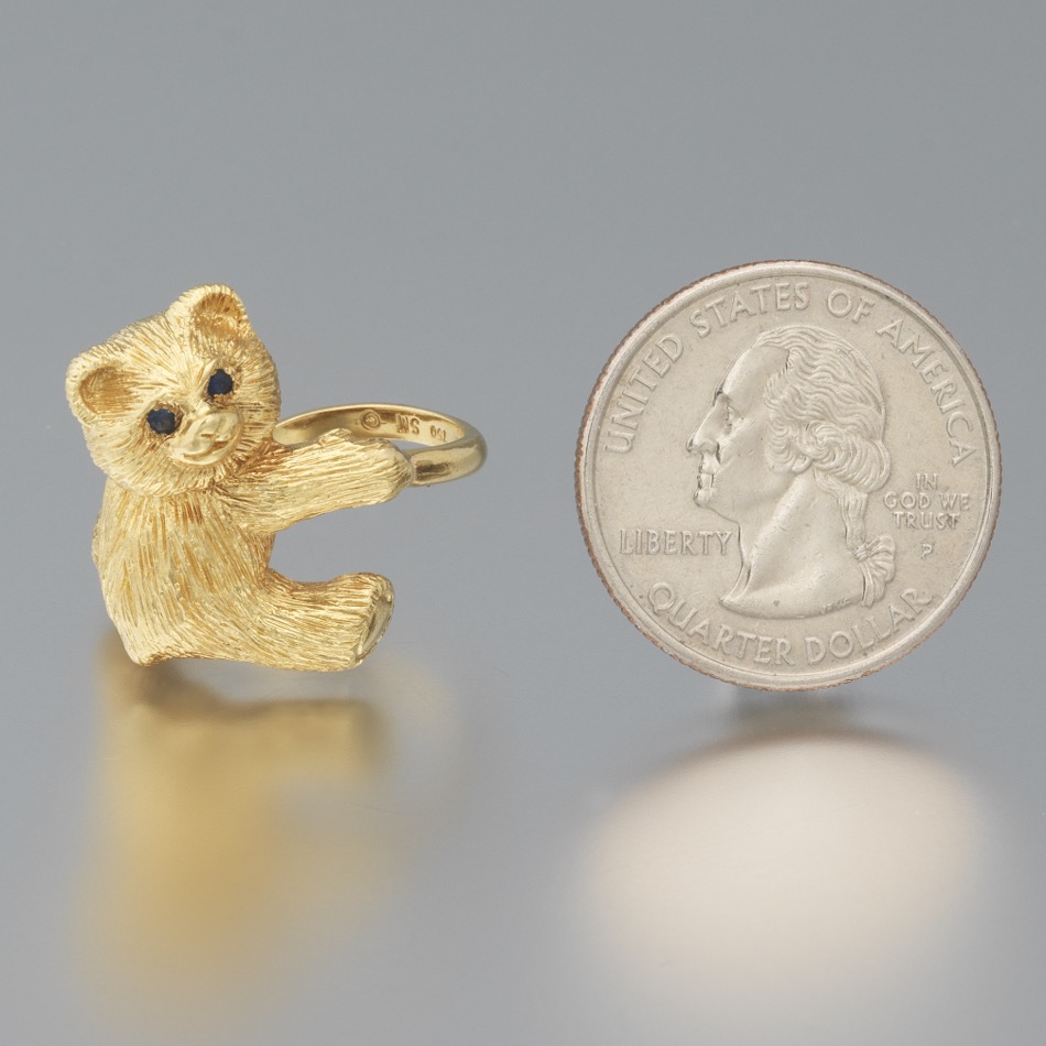 Ladies' Gold and Blue Sapphire Teddy Bear Ring - Image 2 of 8