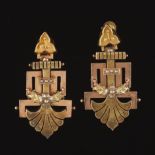 Victorian Ladies' Etruscan Revival Four Color Gold Pair of Earrings