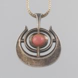 David Andersen Sterling Silver and Rose Quartz Mid-Century Modern Pendant on Italian Sterling Chain