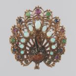 Ladies' Retro Gold, Gemstone and Enamel Peacock Pin/Brooch