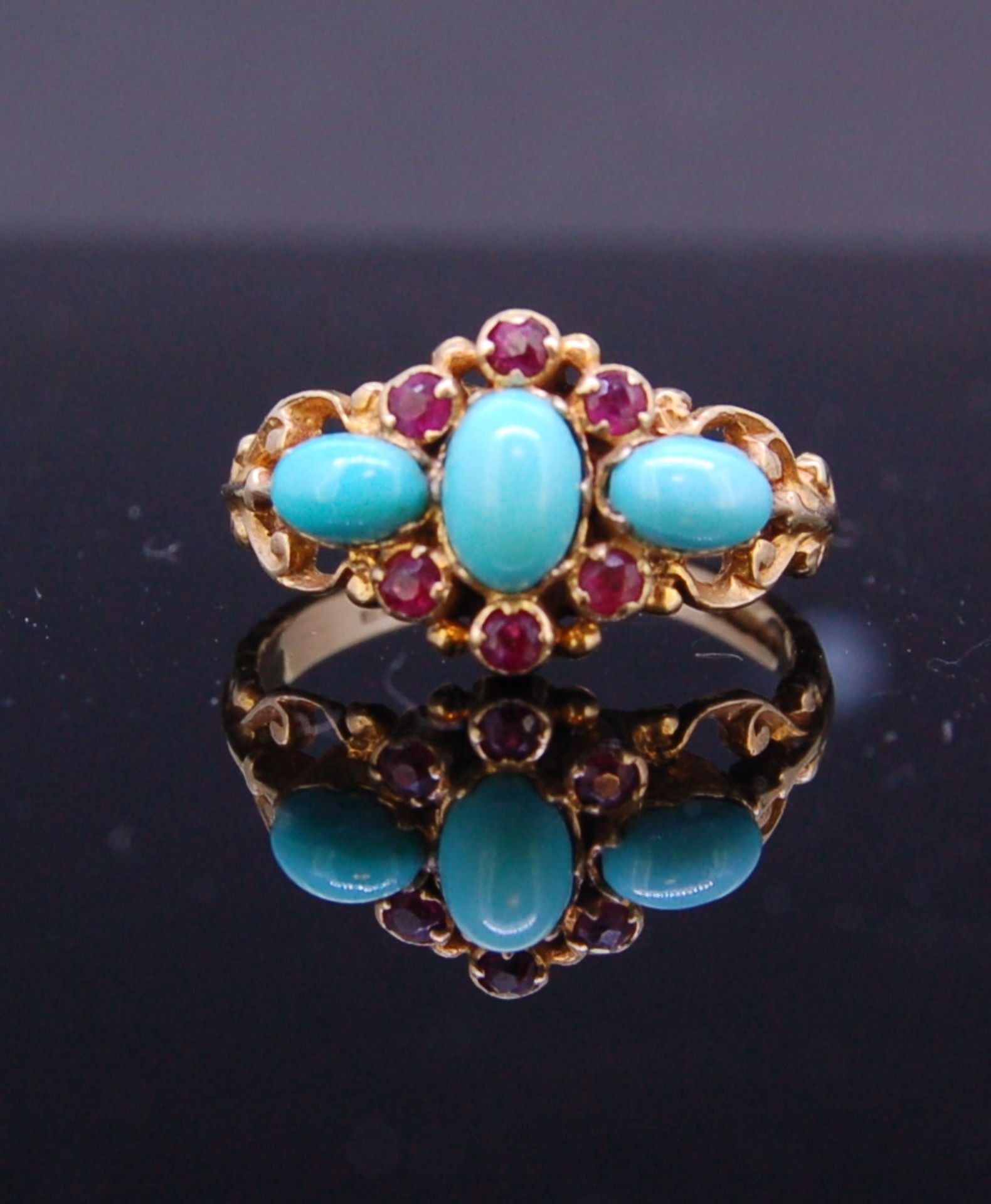 ANTIQUE TURQUOISE AND GEMSTONE RING