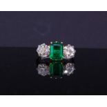 COLOMBIAN EMERALD AND DIAMOND 3-STONE RING