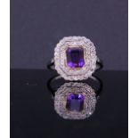 AMETHYST AND DIAMOND CLUSTER RING