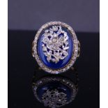 ANTIQUE DIAMOND AND BLUE GLASS RING