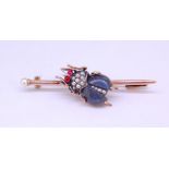 ANTIQUE RUBY PEARL AND LABRADORITE BEETLE BAR BROOCH