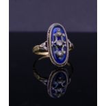 ANTIQUE DIAMOND AND BLUE GLASS RING