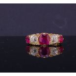 IMPORTANT BURMA RUBY AND DIAMOND 5-STONE RING