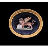 ANTIQUE MICROMOSAIC BROOCH, VENETIAN LION