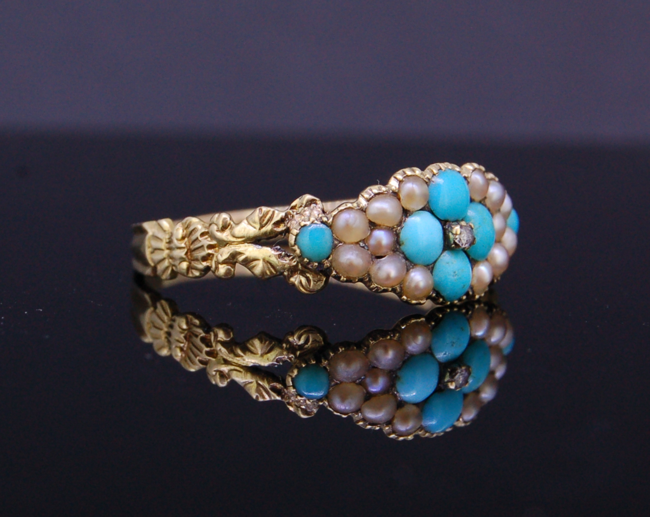ANTIQUE TURQOISE AND PEARL RING - Image 2 of 3